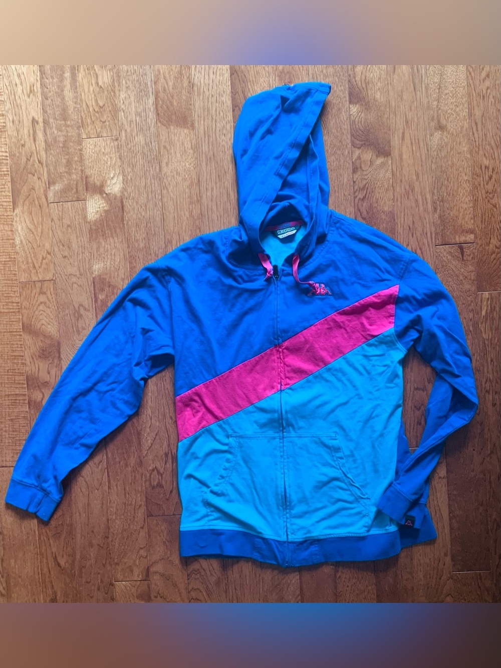 Retro Kappa XL Blue Zip Hoodie with Pink Accents